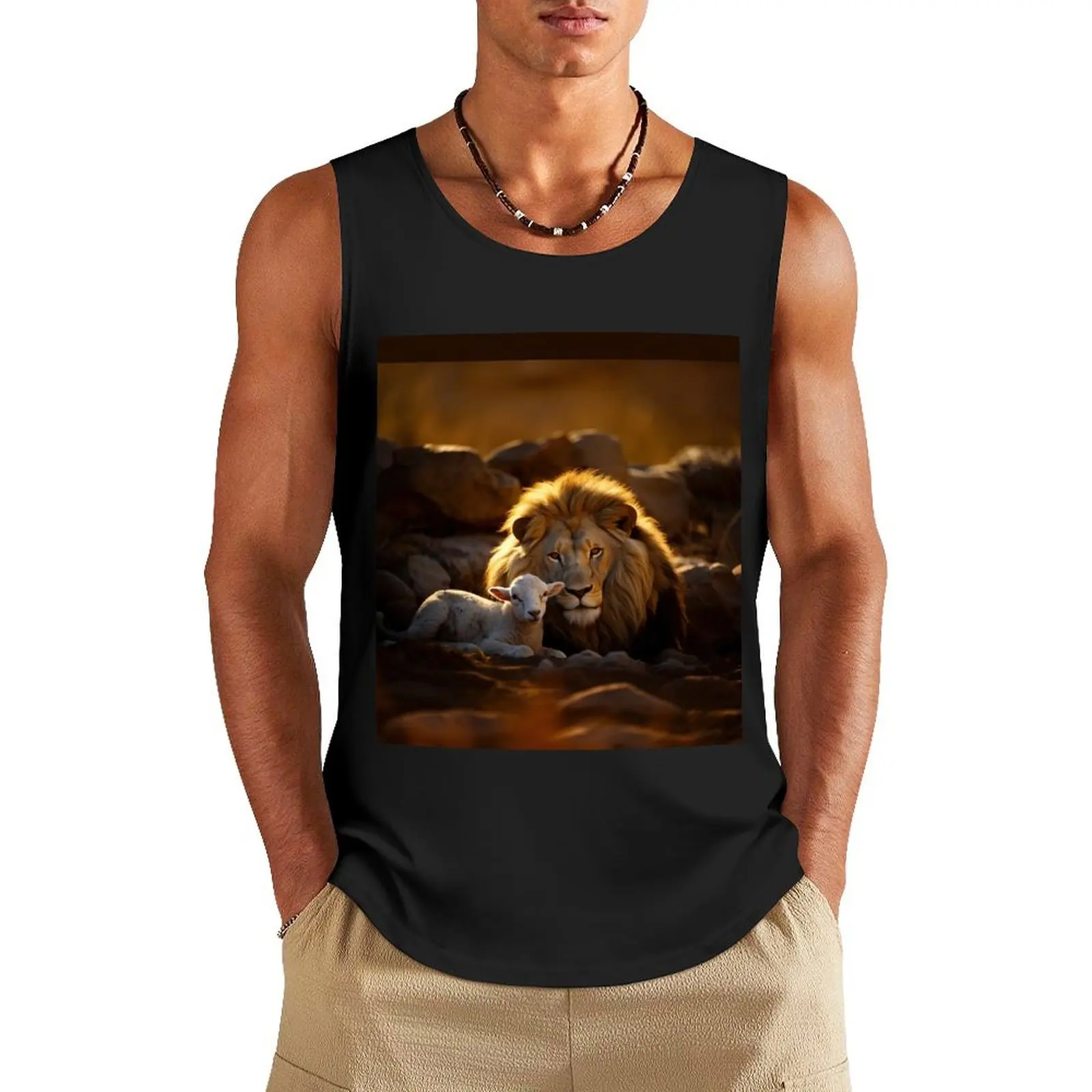 

The Lion and the Lamb Tank Top men gym clothing training weight vest Gym clothes vest for men