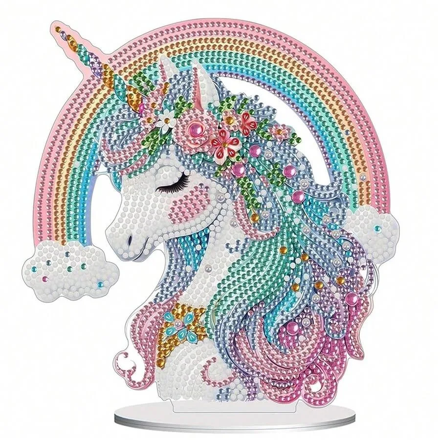

Diamond Painting Kits For Adults Beginners 5D Full Drill Rainbow Pony Crystal Art Desktop Ornament DIY Single Sided Home Office