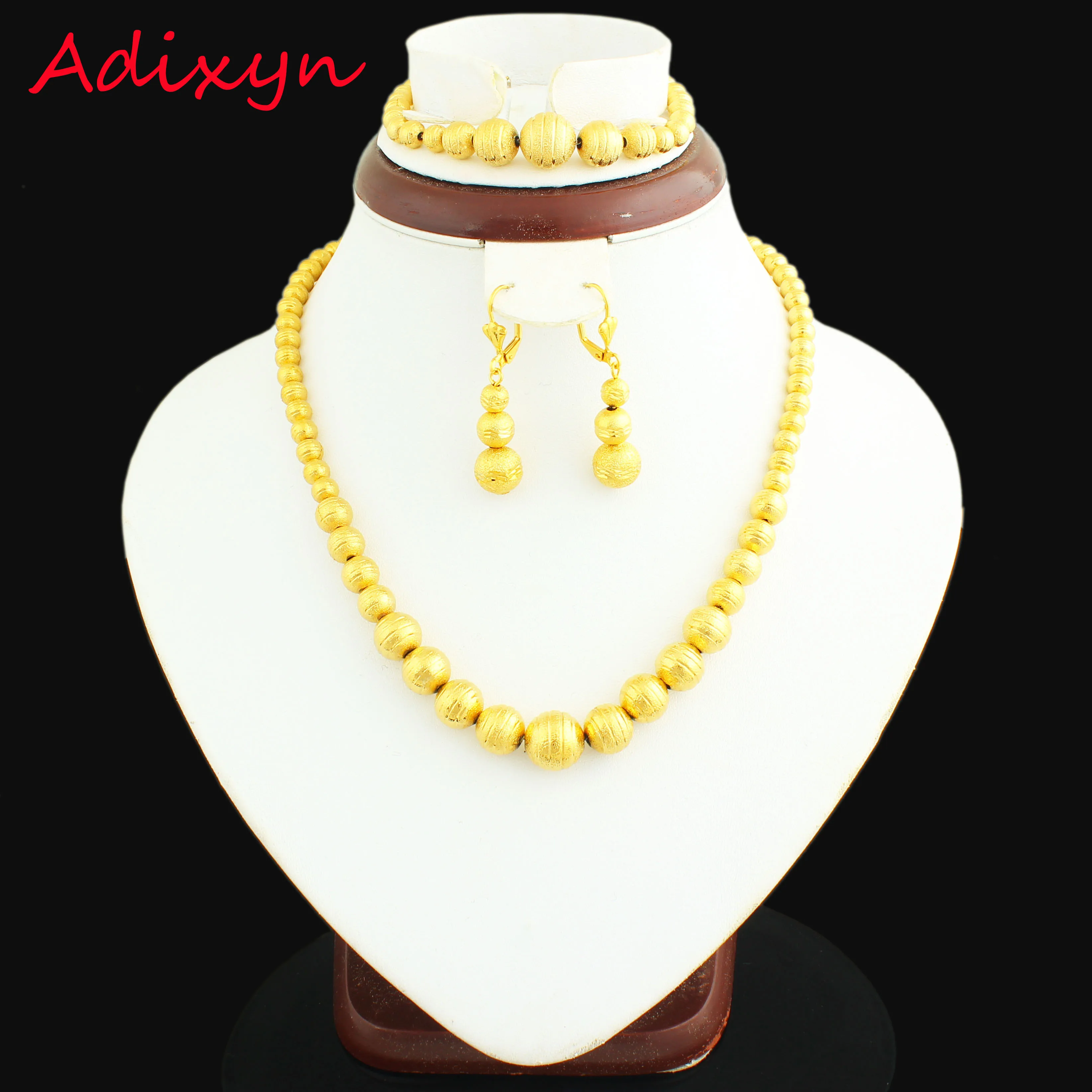 Gold Bead Set Jewelry 45cm Necklace/Earring/21cm Bracelet  Gold Color Jewelry Beads African/Ethiopian For Women