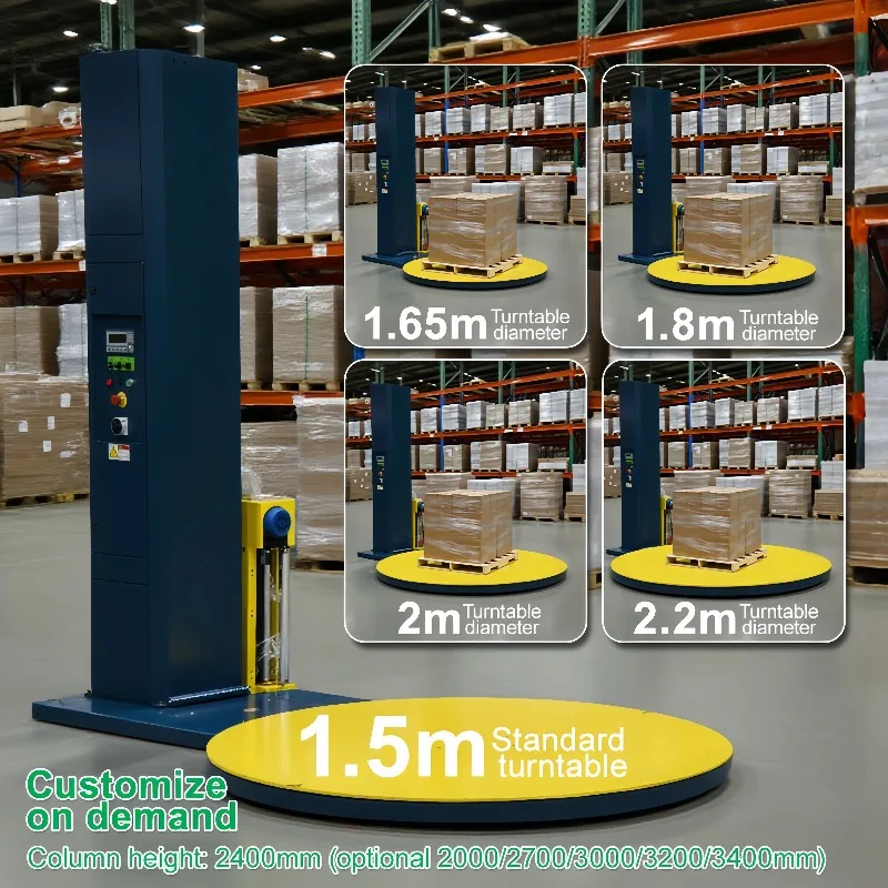 2000 Automatic Turntable Pallet Wrapping Machine with Pre-Stretch LLDPE Film for Food Packaging Wood Applications