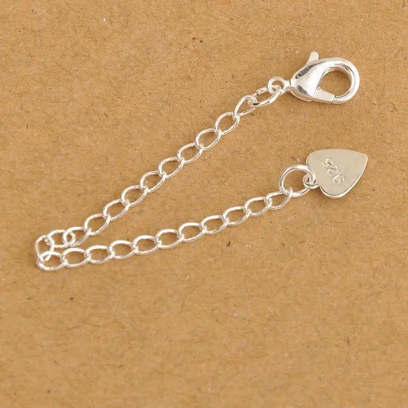 GIEMI Brand 40PCS/Lot 925 Sterling Silver Extension Tail Chains With Heart Tag Lobster Clasps For Necklace Bracelets Accessories