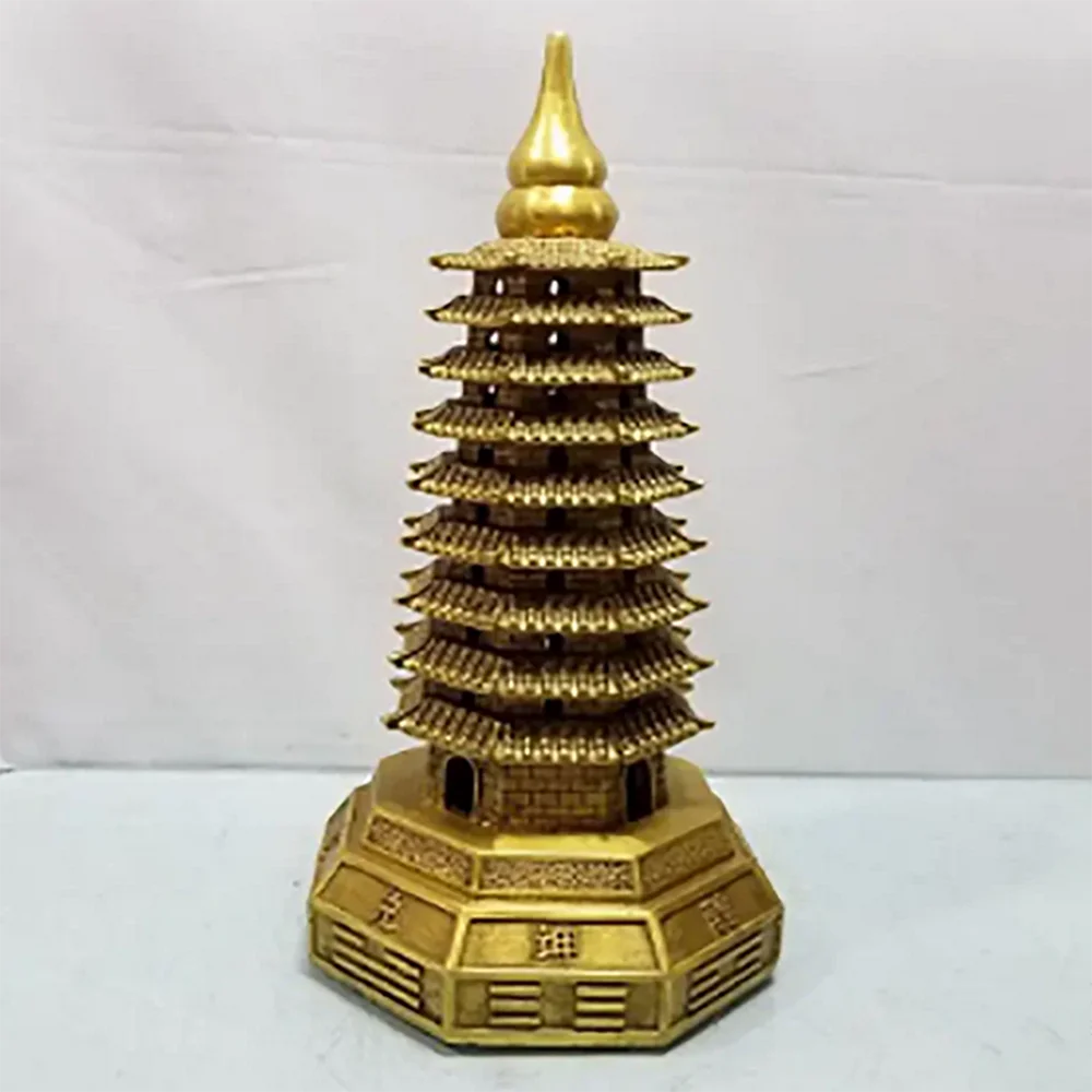 Ure Copper Eight Trigrams Nine Story Wenchang Tower Furnishings to Help Prosperous Career Fengshui Zhenzhai Transfer Pagoda