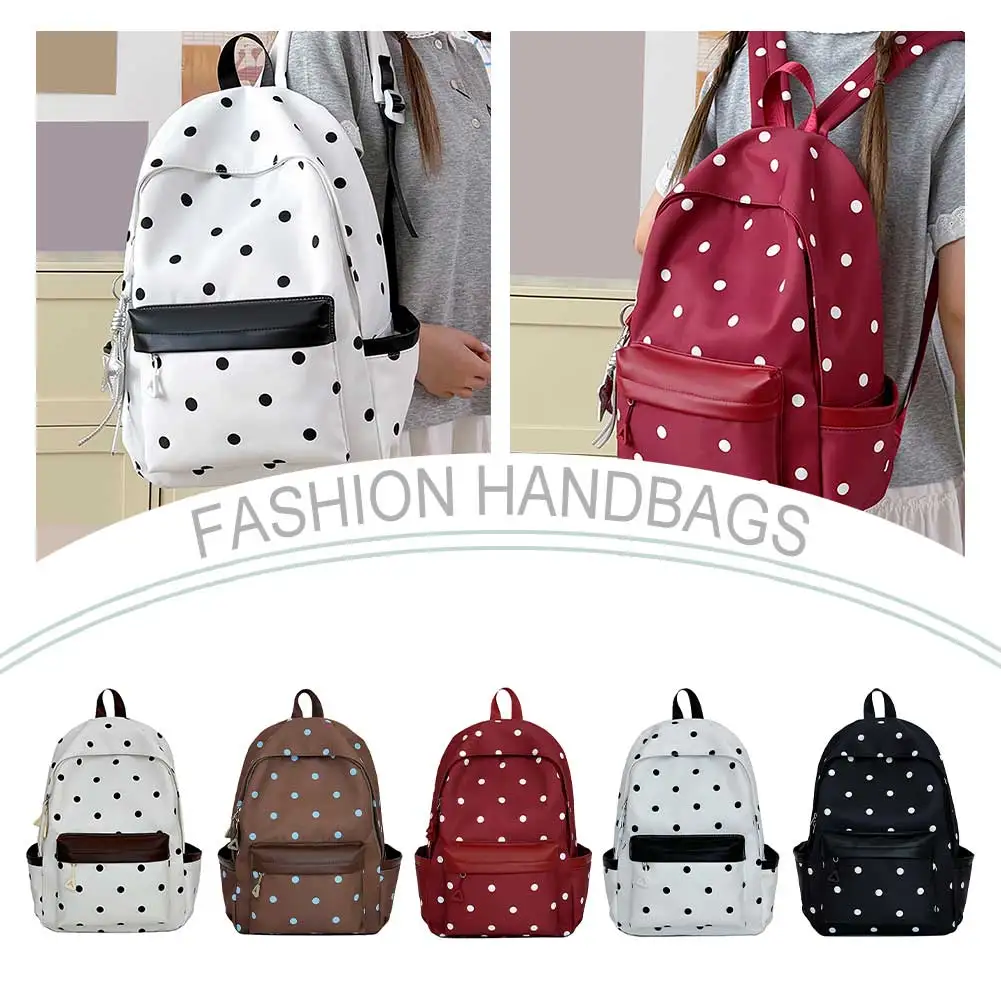 Polka Dot Aesthetic Preppy Backpack with Star Charm School Bag Kawaii Sweet Travel Casual Daypack for Teens Girls Students