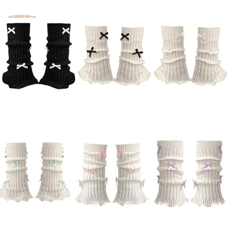 

Ballet Women Ribbed Knit Leg Warmer Bowknot Stretch Footless Ruffled Socks