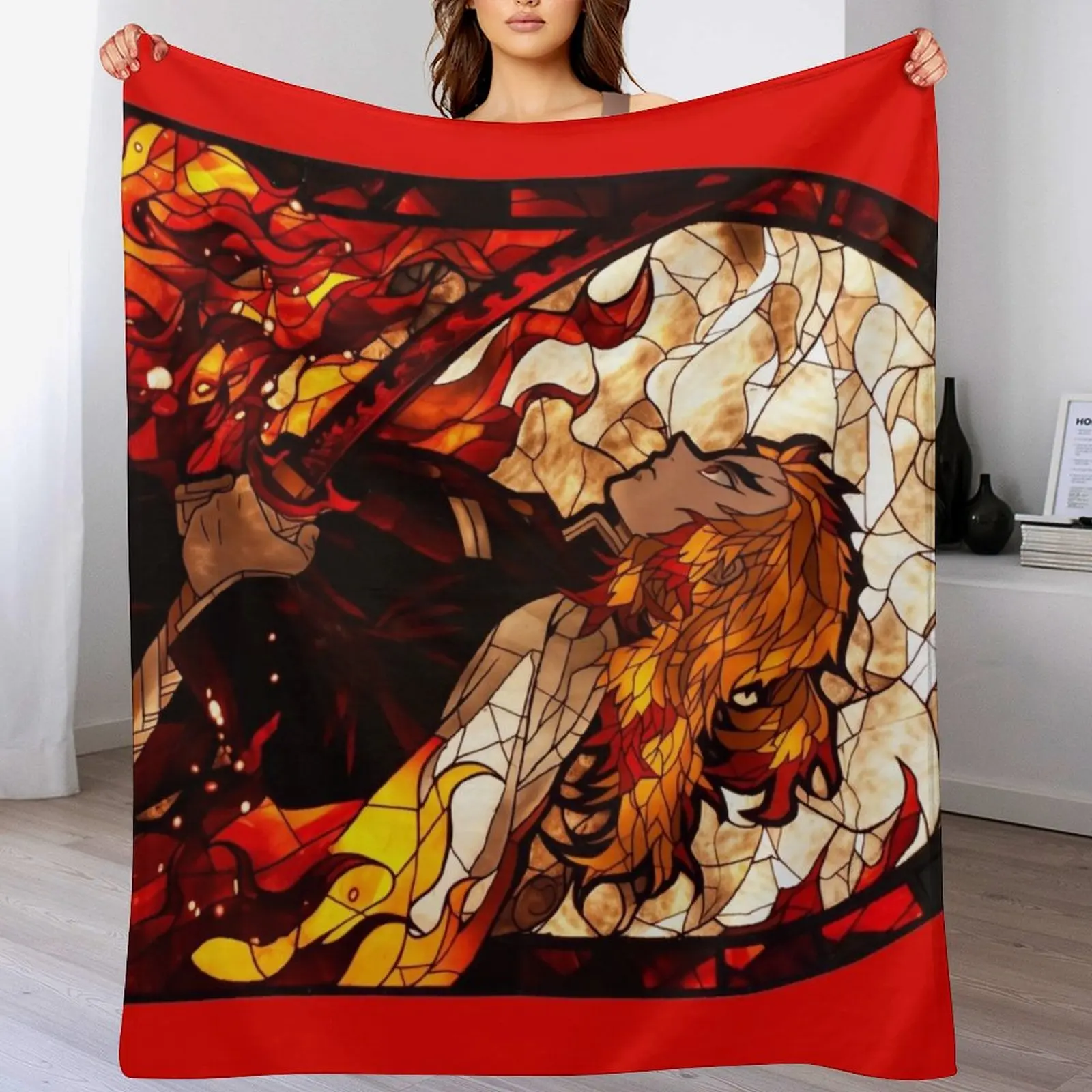 

Stained Glass Flame Slayer Throw Blanket Decorative Throw Decorative Sofa Luxury Designer Cute Plaid Blankets