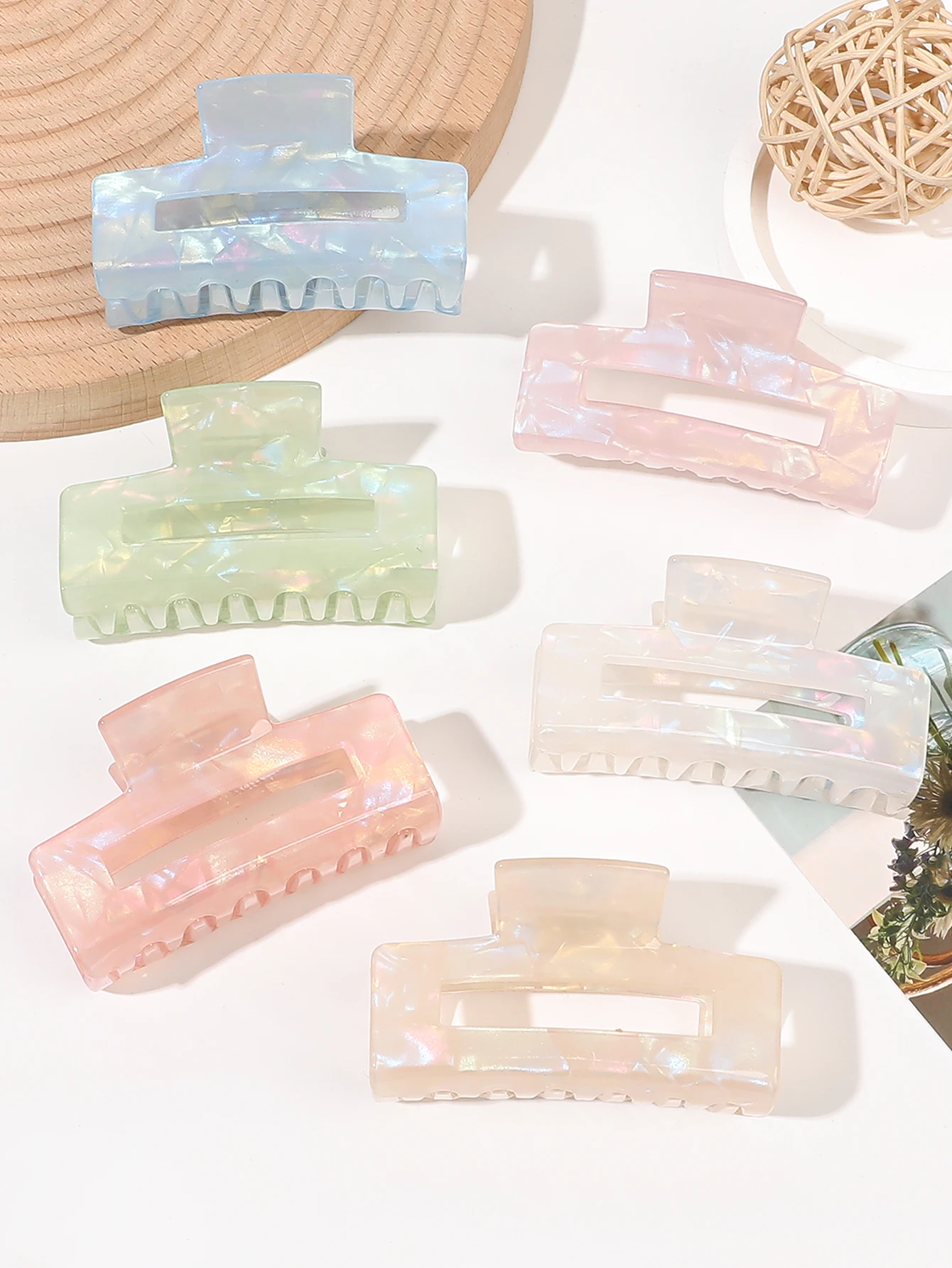 1 Pcs Hair Claw Clips,Tortoise Barrettes Rectangle Shape Clips,6 Colors 3 Inch Fashion Banana Hair Clips for Women Girls