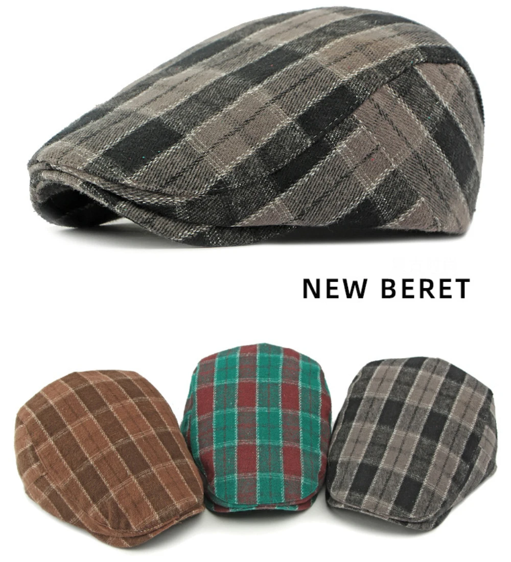 HT4947 Berets Neue Herbst Winter Caps für Männer Frauen Plaid Künstler Maler Baskenmütze Hut Männlich Weiblich Ivy Flache Kappe Einstellbare Baskenmütze Kappen – Detail 1