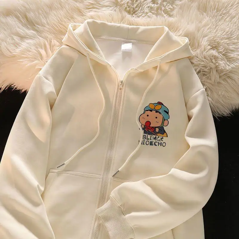 

New Bandai Kawaii Anime Thick Hooded Oversized Loose Versatile Jacket Creative Coat Cute Anime Crayon Shin Chan Cartoon Clothing