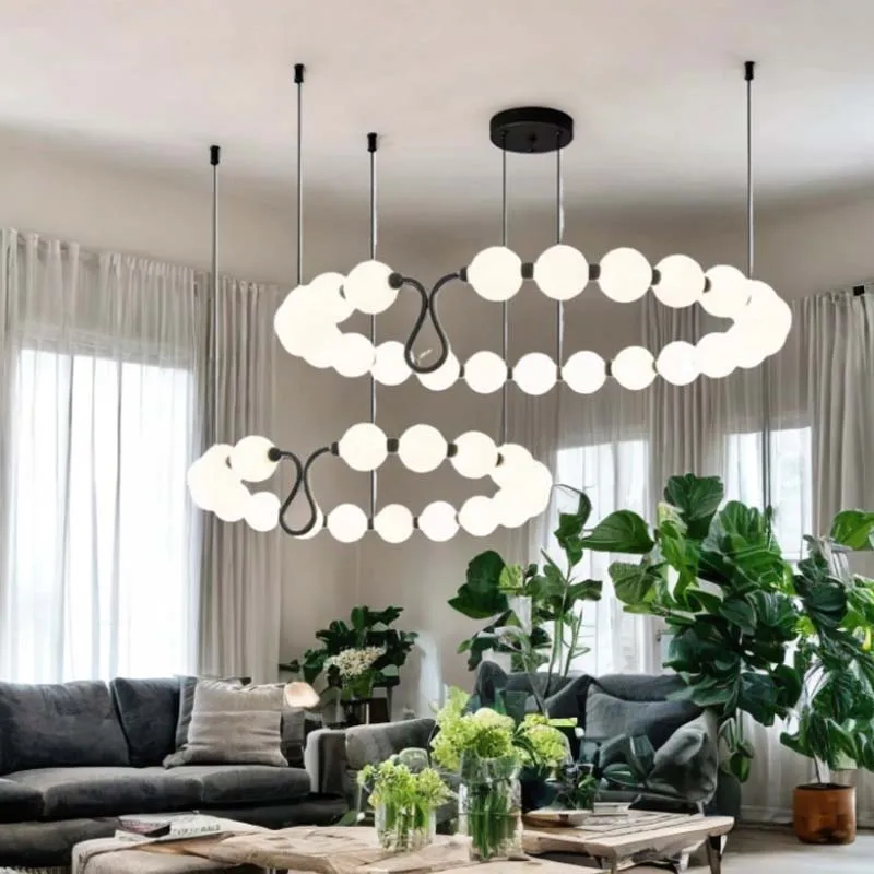 American Minimalist white Glass Spheres chandelier Ceiling lustre, suitable for Hotel Lobby decoration LED RC remote dimming