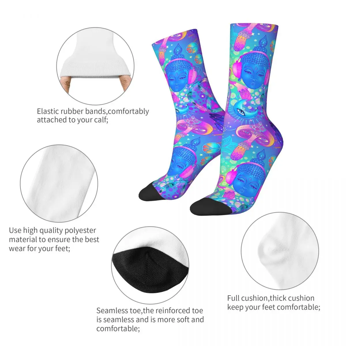 Winter Warm Fashion Men's Women's Buddha India Mandala Socks Psychedelic Mushroom Zen Breathable Basketball Socks