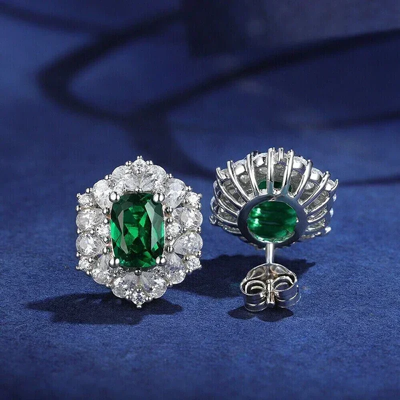 2026 Geometric Green CZ Sparkling Cubic Zirconia Earrings, Suitable for Women\'s Wedding Parties, Elegant  Jewelry