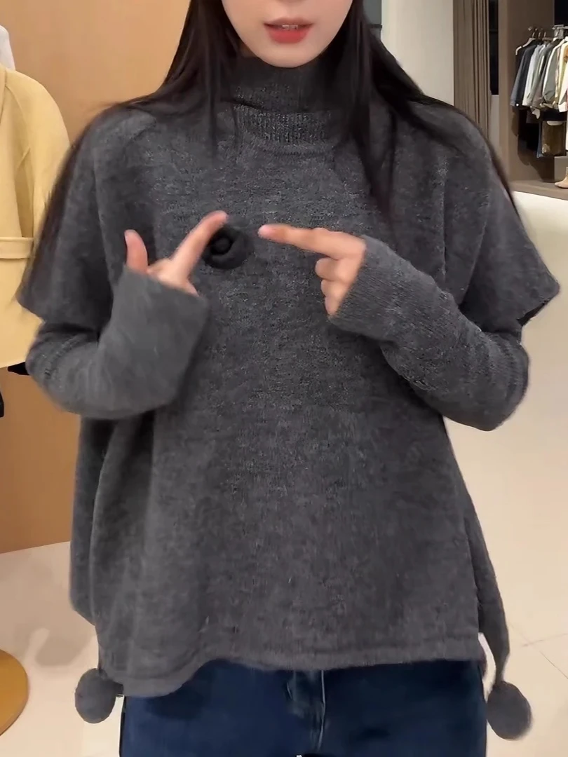 

New ort Sve Long Knitted Sweater Set with Cloak Vintage Lazy Sle Winter Faion Women's Casual Wear High Waist Pants