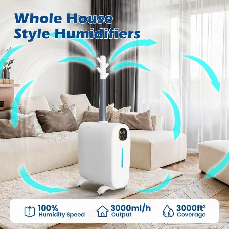 Humidificadores para habitación grande, 6,6 gal/25L, Humidificador grande para toda la casa, 3000 pies cuadrados, piso de relleno superior de niebla fría