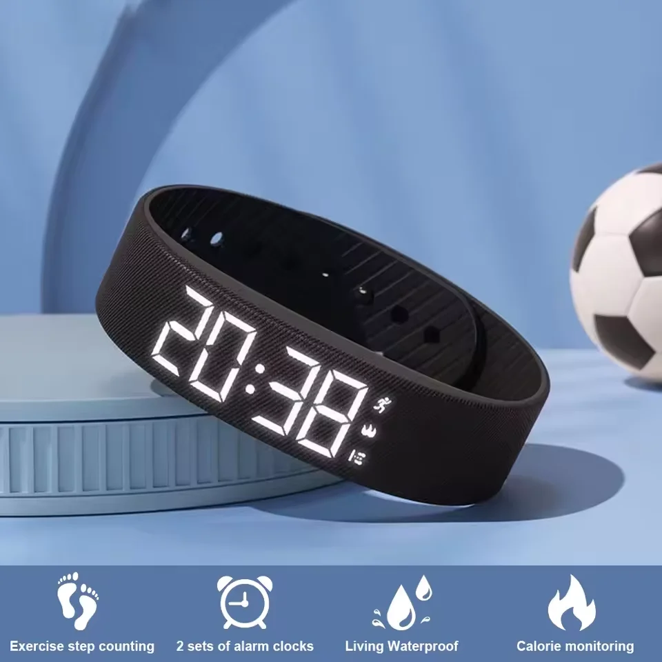 

Vibrating Alarm Wristband Waterproof LED Digital Alarm Clock Watch Adjustable Snooze-proof Smart Bracelet with Running Pedometer