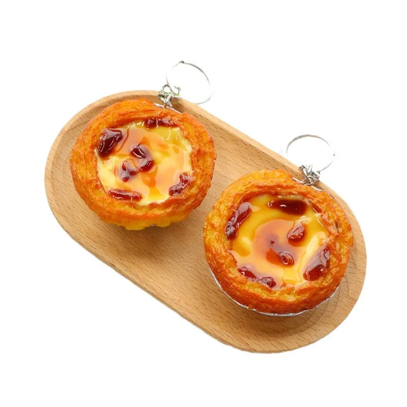 New Egg Tart Keychain Creative Fashion Simulation Food DIY Toy Model Keyring Car Phone Bag Pendant Gift Ornament Trinket Jewelry