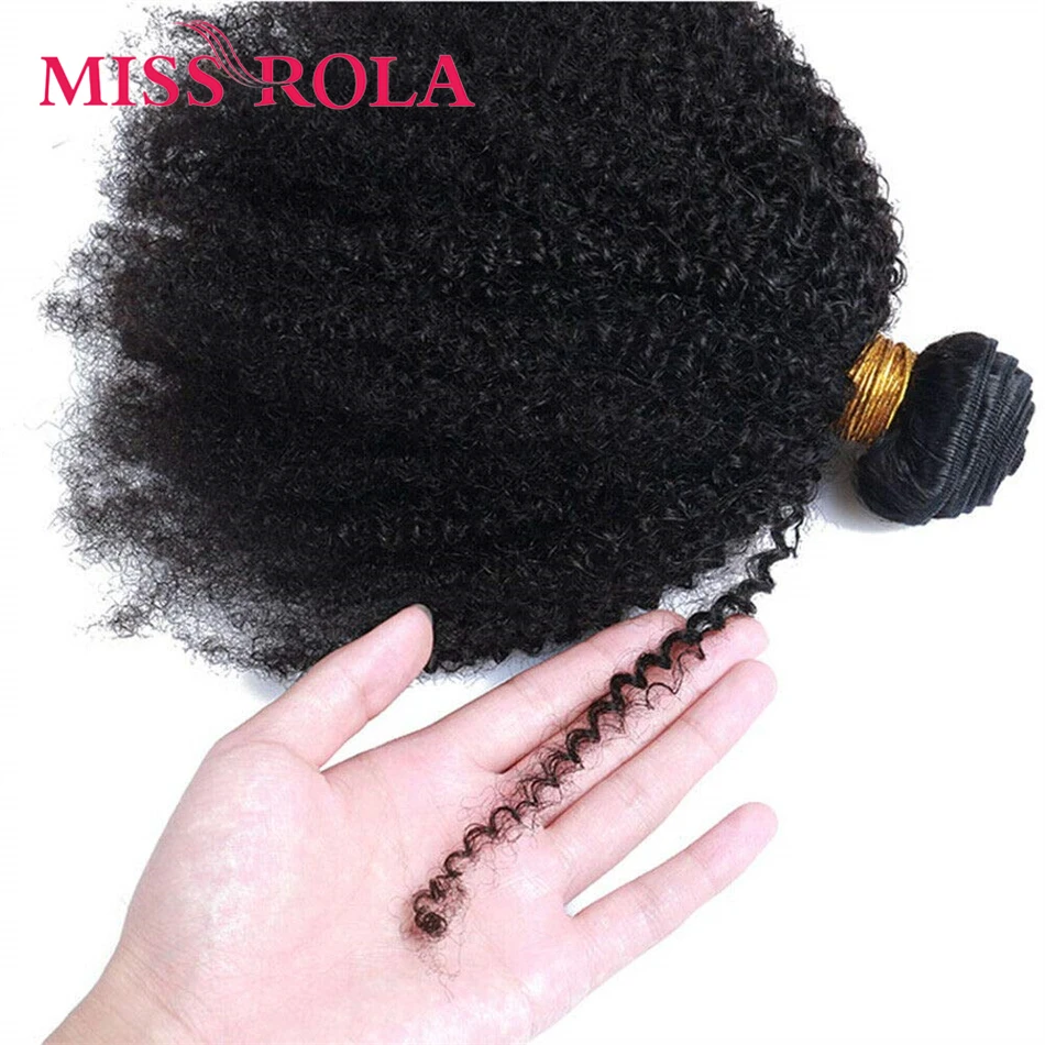 Miss Rola Afro Kinky Hair Extensions With Closures Brazilian 100% Human Hair Remy Hair Weave 3 Bundles With Lace Closure