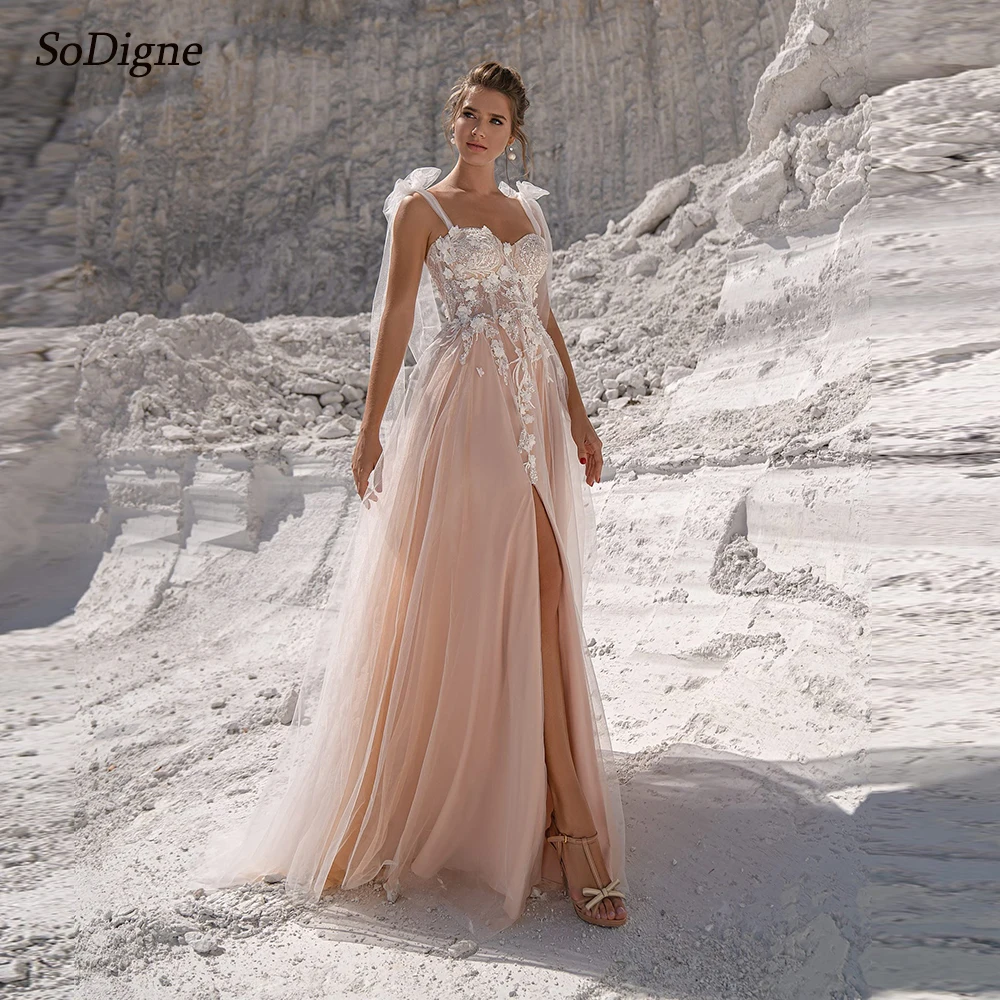 

SoDigne A-line Appliques Wedding Dresses Sweetheart Sleeveless Tulle Wedding Gown 2025 Beach Split Bridal Dress Robe De Mairee