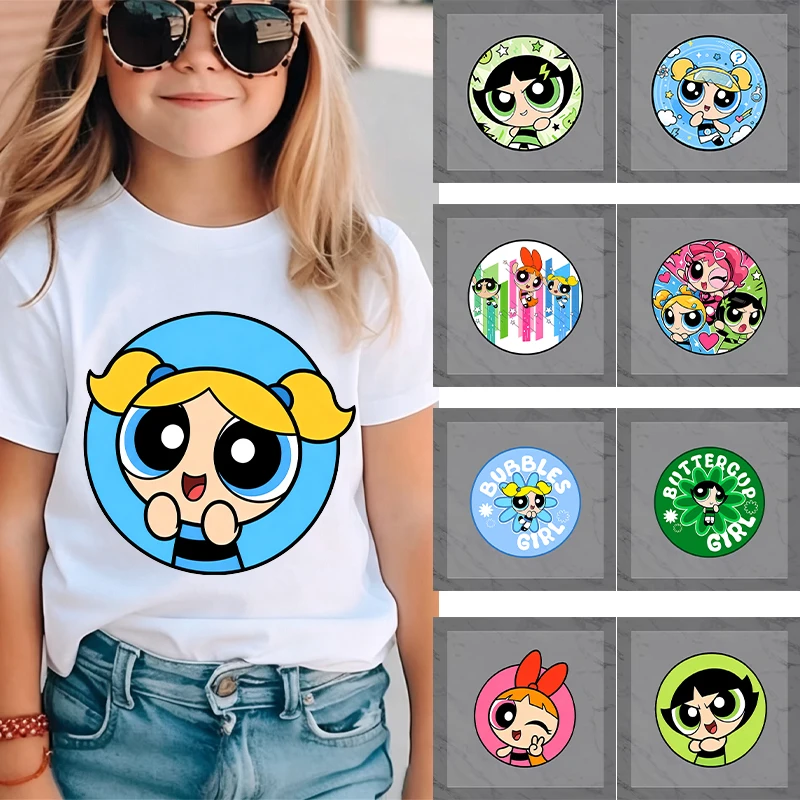 Powerpuff Girls Transferaufkleber Anime Niedliche Bügelbilder Aufkleber für Kleidung T-Shirt Hoodie Bekleidung Hüte DIY Applikationen