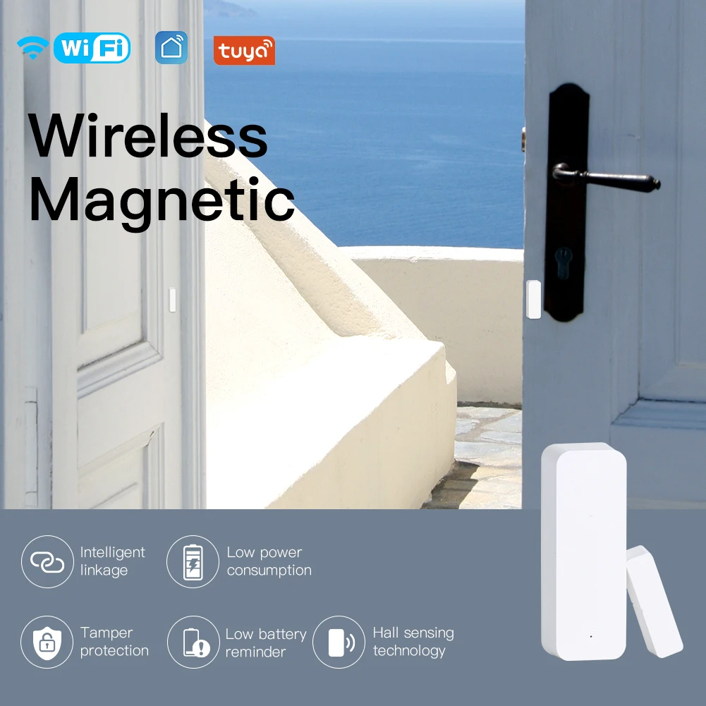 MOES Sensor de puerta inteligente ZigBee/WiFi, asegura tu hogar con Control de la aplicación Tuya, detección de ventana/puerta y compatibilidad Smart Life