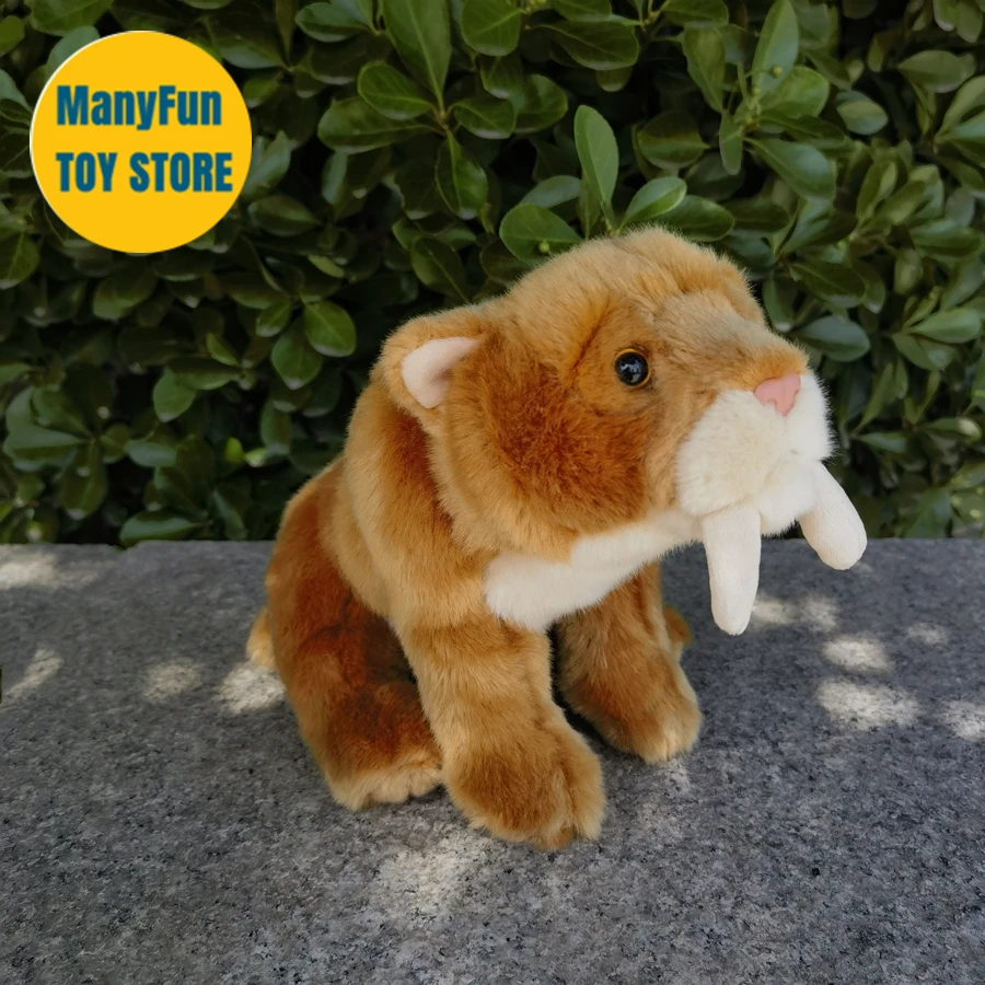 Smilodon High Fidelity Saber-toothed Tiger Plushie sabertooth Cat Plush Toys Lifelike Simulation Stuffed Animals Toy Gifts Kids