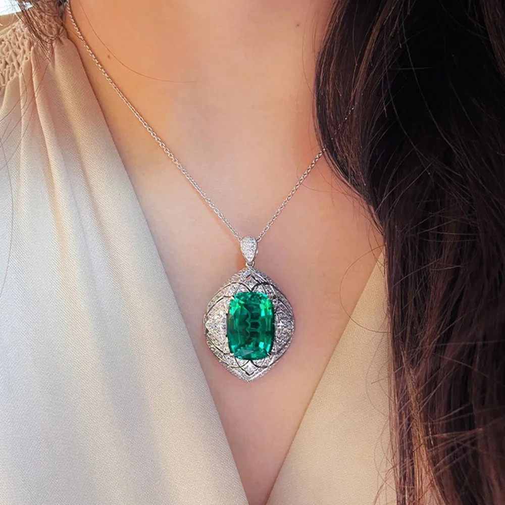 Luxury 5 Carats Green 5A Zircon Diamonds Emerald Gemstones Pendant Necklaces Rings Jewelry Sets for Women Party Accessories Gift