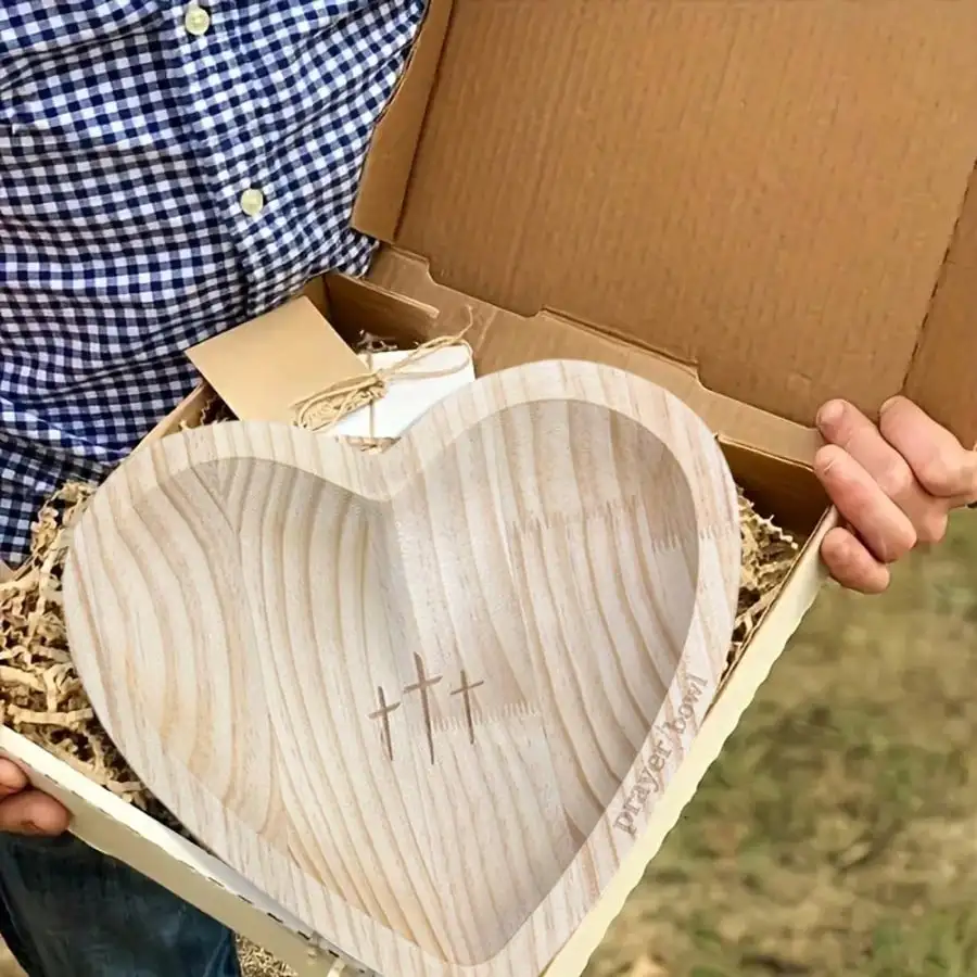 Cuenco de oración de roble en forma de corazón de 9 pulgadas: regalo cristiano para hombres/mujeres, decoración navideña de Pascua/hogar