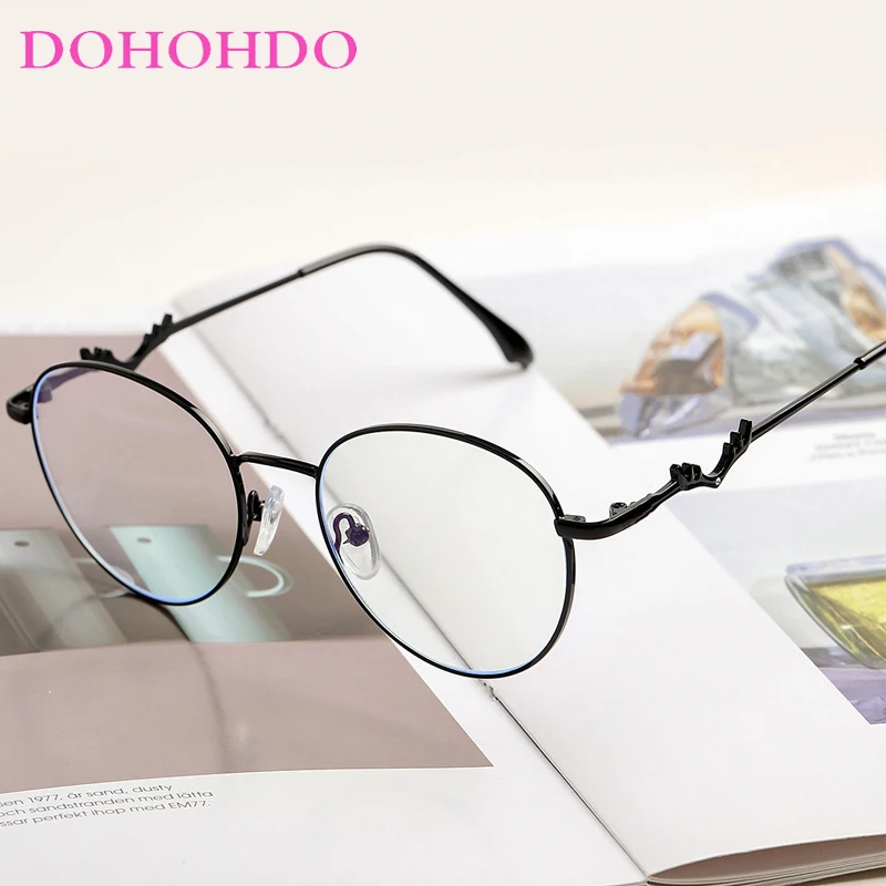 

DOHOHDO Anti Blue Light Metal Women Glasses Round Men Prescription Eyeglasses Frame Personalized Deer Horn Leg Optical Eyewear