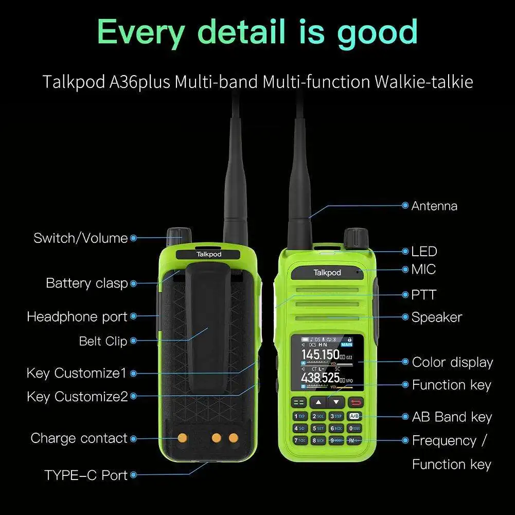 Рация Talkpod A36Plus AM AIR VHF UHF 7-диапазонная для любительской радиосвязи 5 Вт Выход 512 каналов НОАА прием погоды двухсторонняя рация