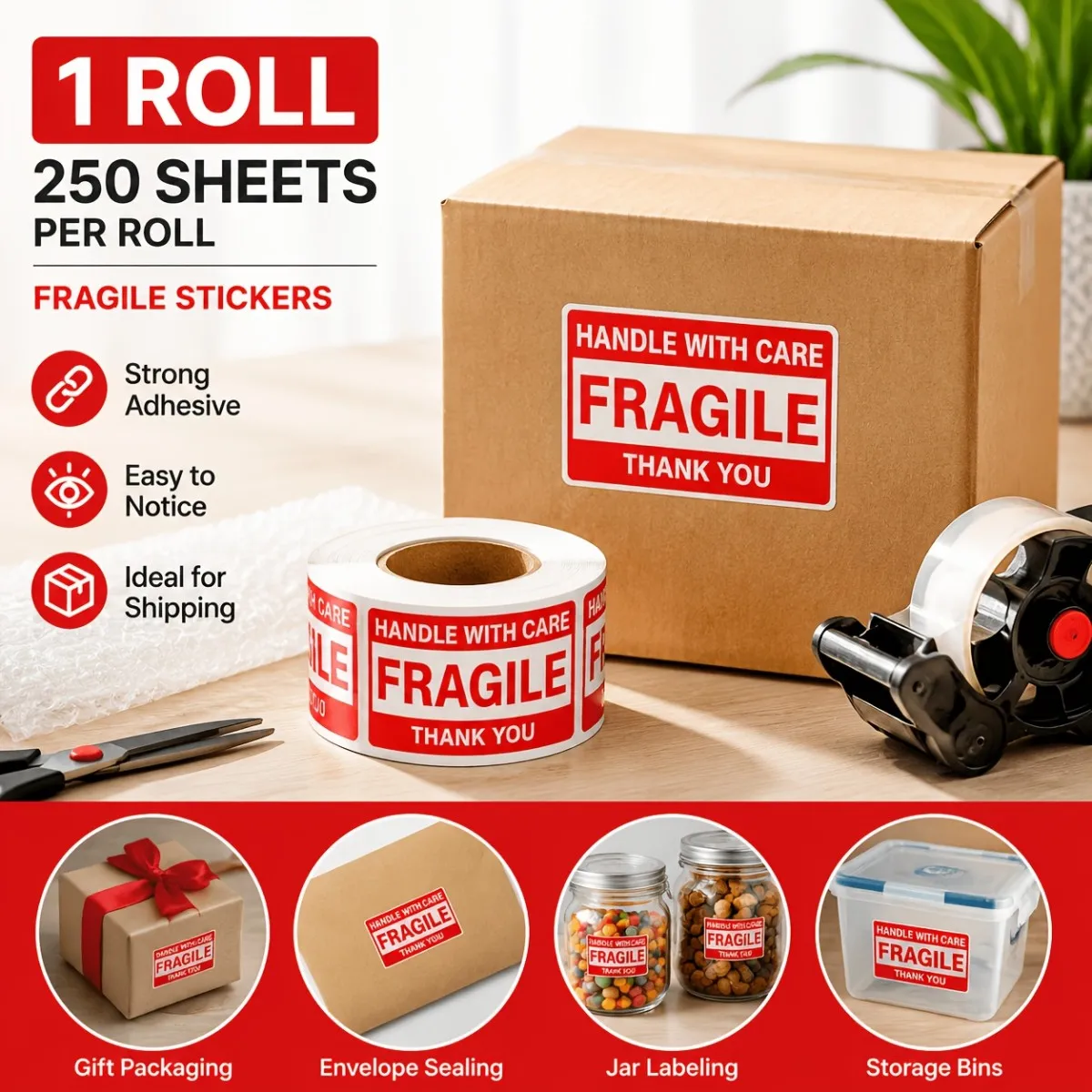 Fragile stickers, warning packaging labels, suitable for mailing, moving, warehousing, and small business packaging view 3