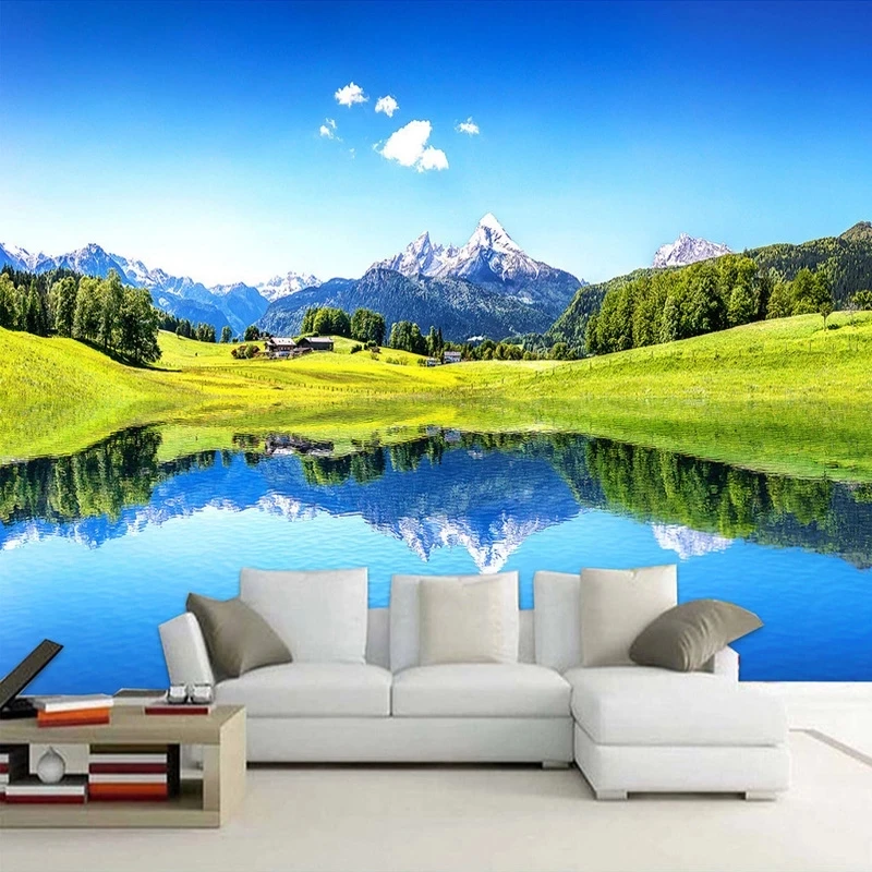 Customized 3D Mural Wallpaper Nature Scenery Blue Lake Photo Bedroom Living room sofa TV background wall restaurant study Hotel