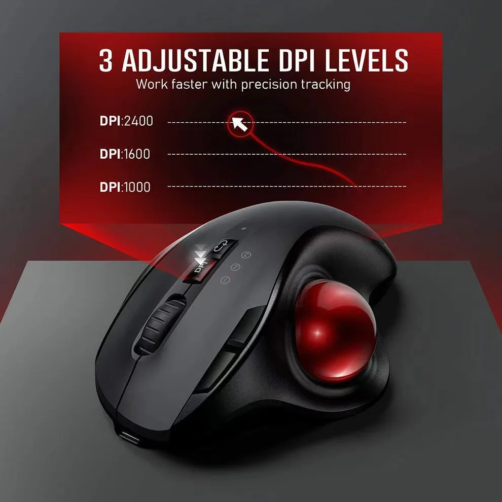 Trackball Mouse Wireless 2.4G 2 Bluetooth Connection Ergonomics Design Mause Rechargeable Silent Mice Office Use Comfortable