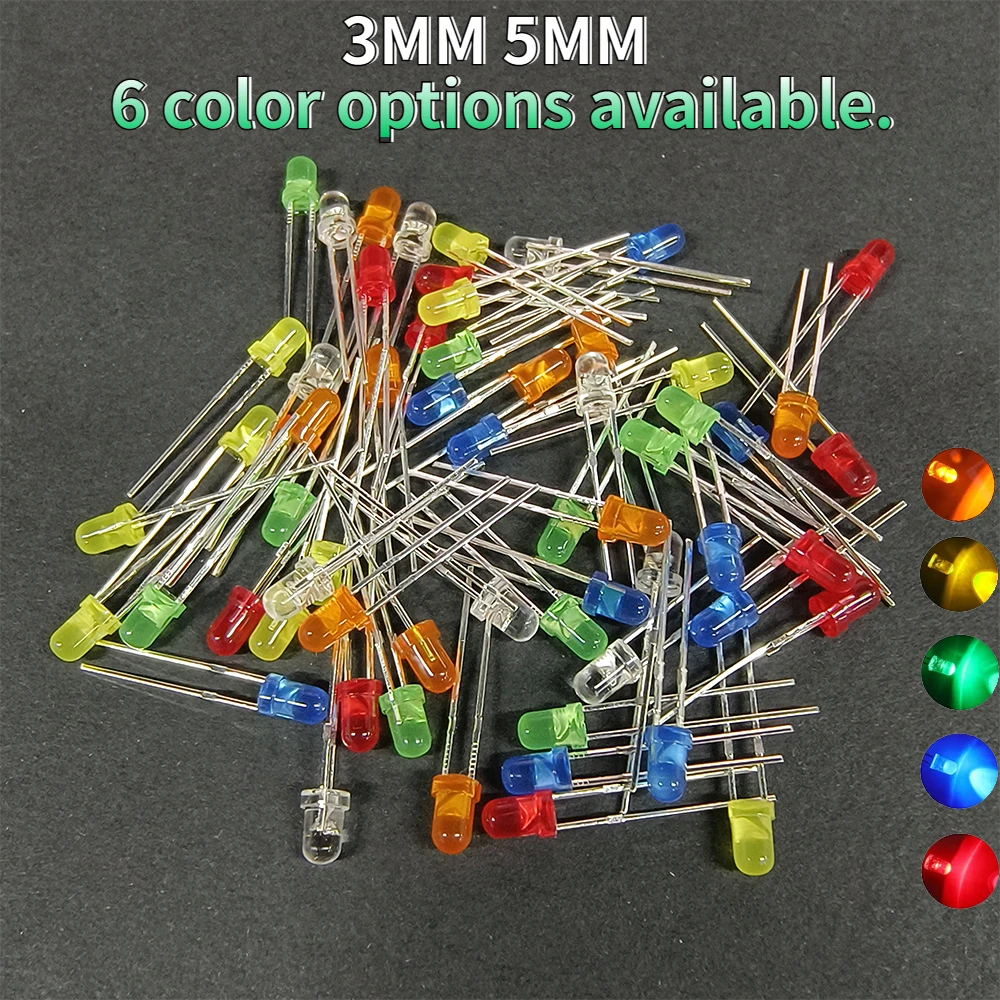 50-100 stücke 3mm 5mm helle LED-Dioden f5 f3 Leuchtdiode-verschiedene Farben rot grün blau gelb orange weiß