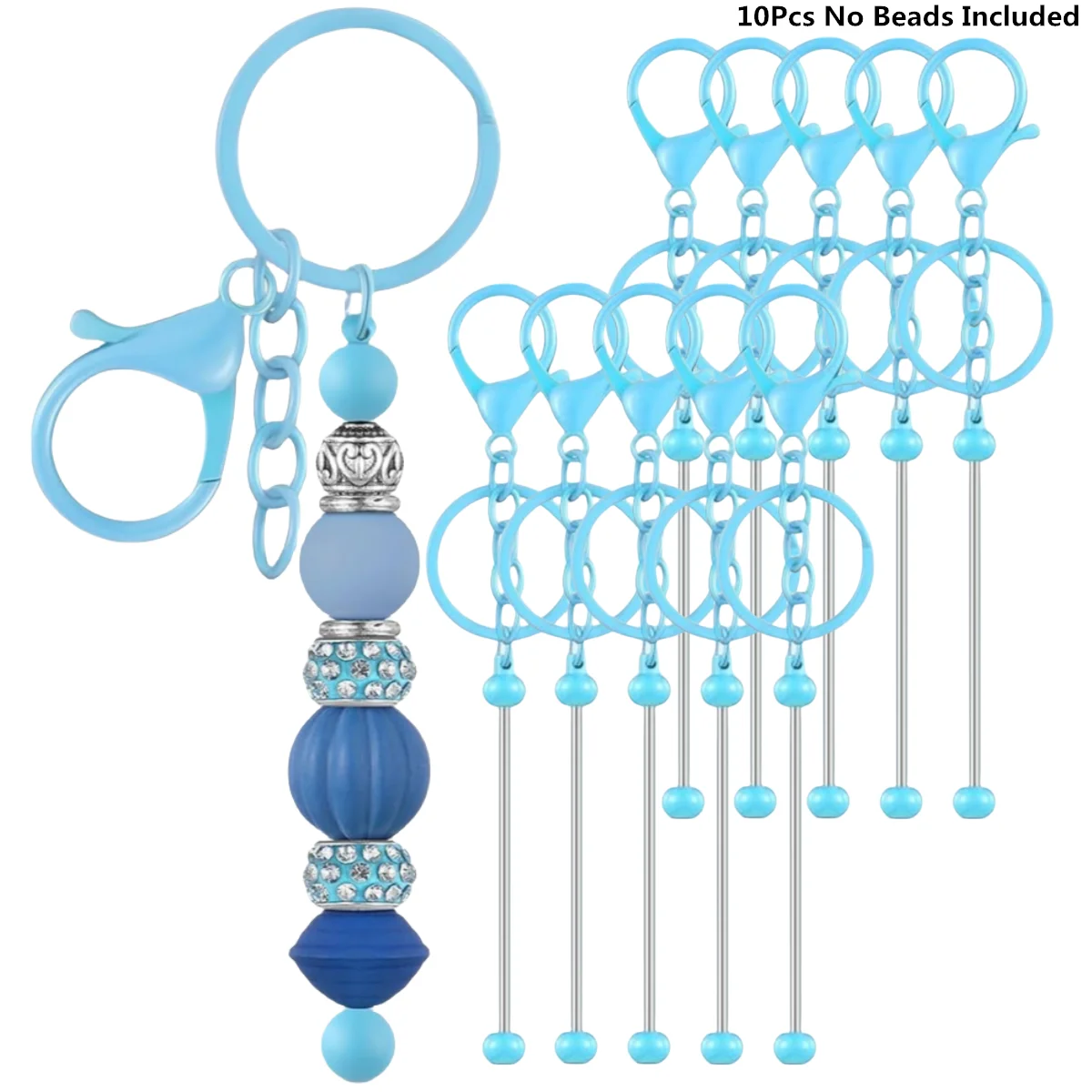 10 Pieces Metal Beadable Keychain Bars Blanks for Beads Pendant Jewelry Charms DIY Crafts Keychains Making Valentine’s Gift