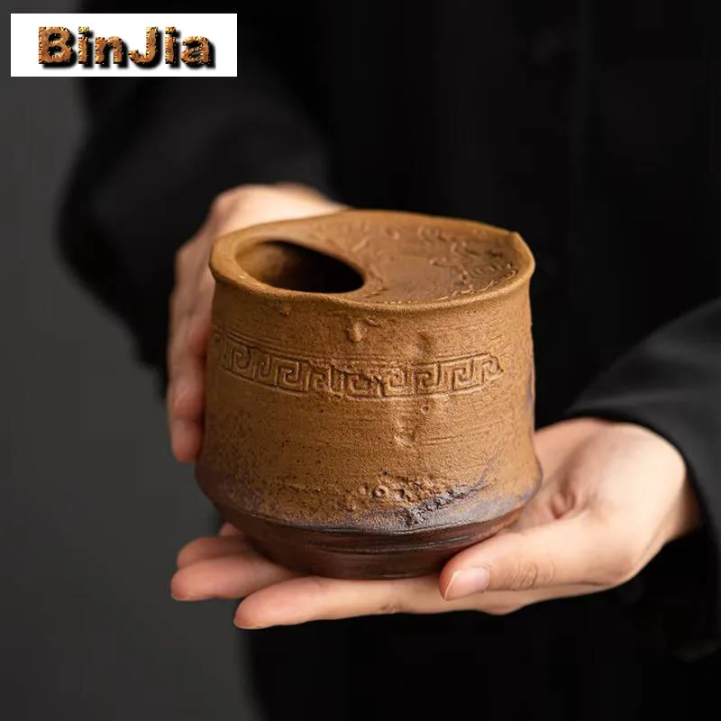 

450Ml Retro Sauce Glazed Jianshui Vintage Old Rock Mud Tea Wash Bowl Writing-Brush Washer Household Chaxi Supplies Collection