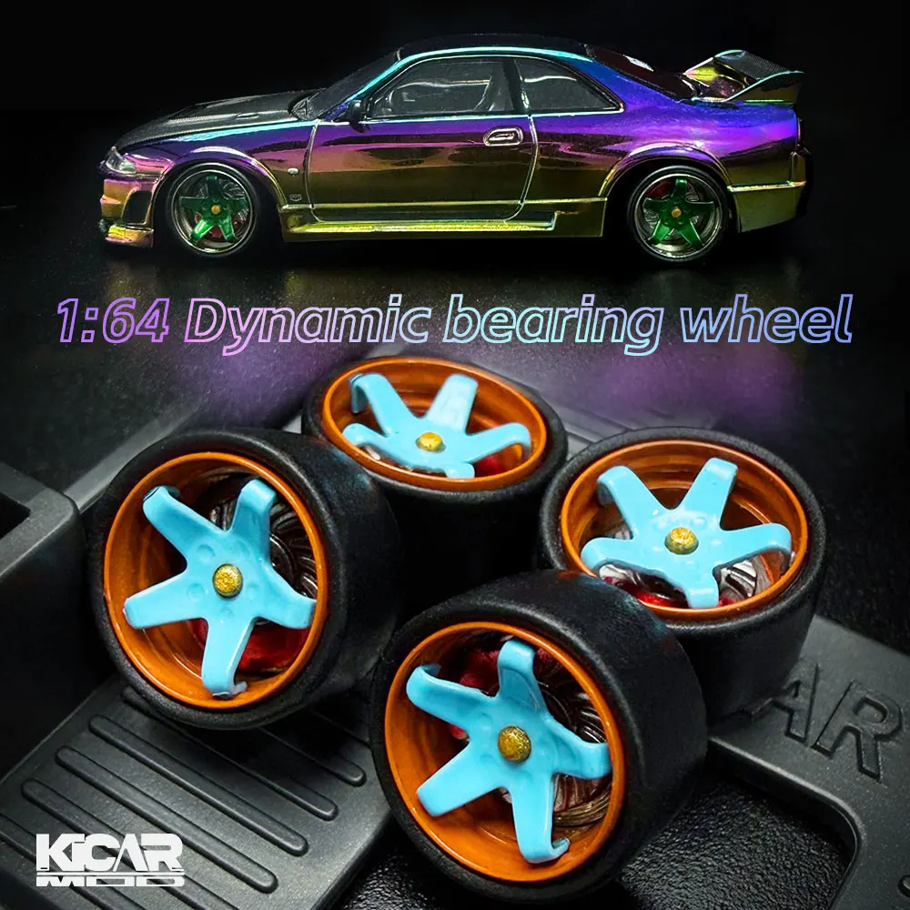 

Kicarmod 1/64 Metal Bearing Wheels Rubber Tires Brake Discs Set for Hotwheels Tomica Diecast Cars Modifying Parts Diameter:9.5mm