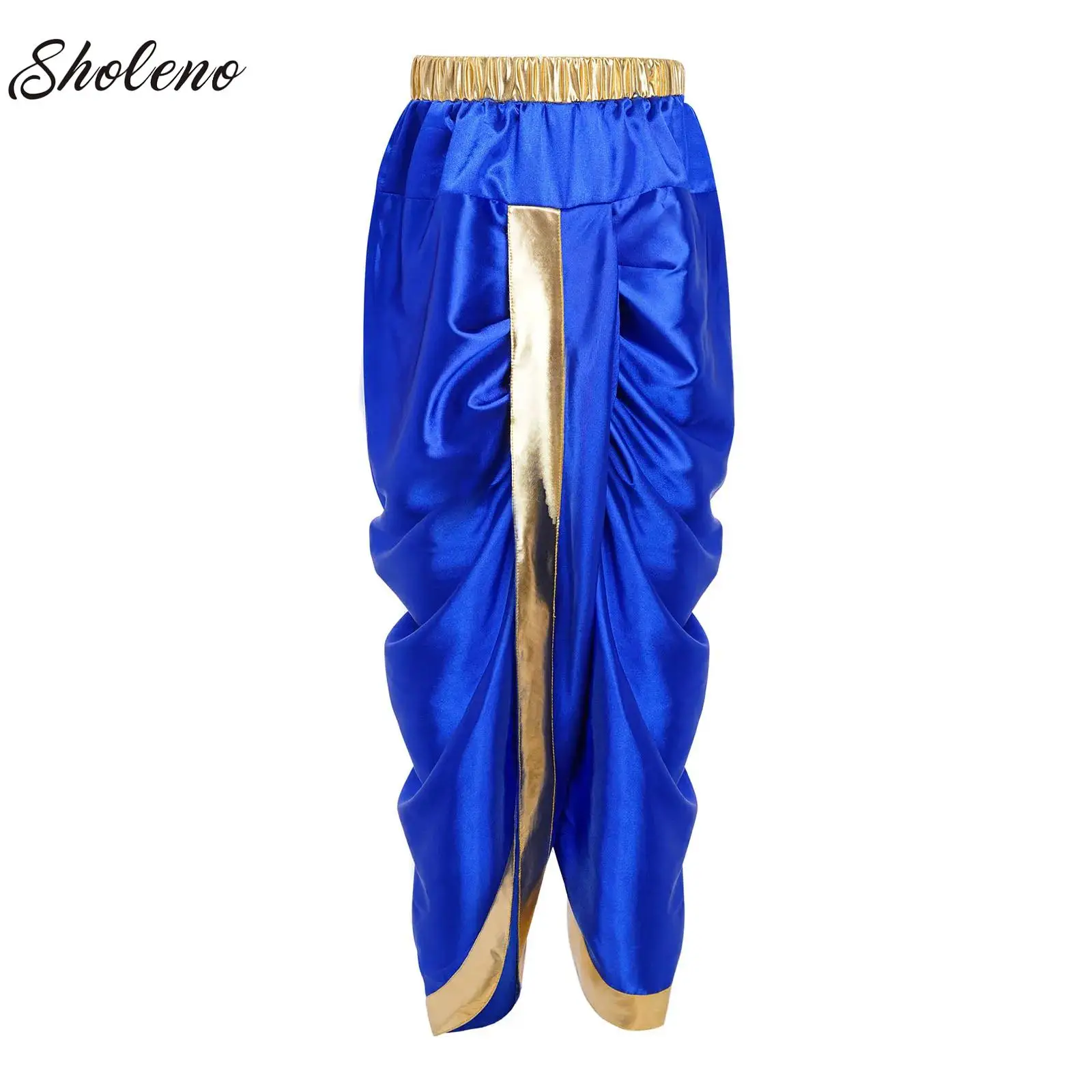 

Boys Satin Dhoti Pants Casual Elastic Waistband Draped Baggy Trousers for Vacation Theme Party Girl Indian Traditional Trousers