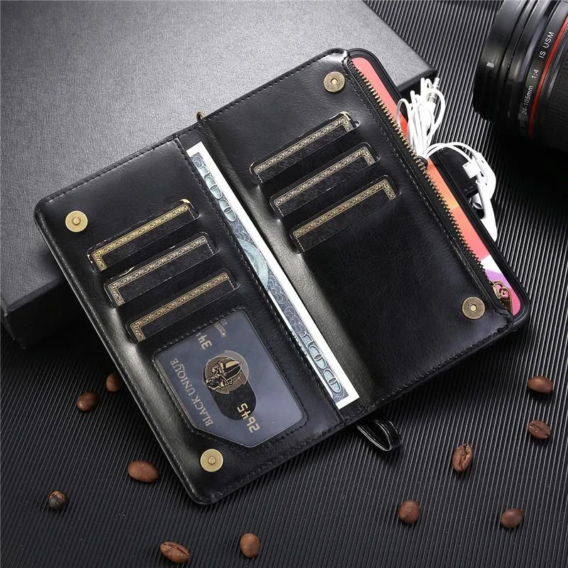 سستة محفظة حافظة جلدية آيفون 16e 16 15 14 13 12 11 برو XS ماكس XR X 8 7 زائد SE الفاخرة فليب فتحة للبطاقات حامل غطاء الهاتف