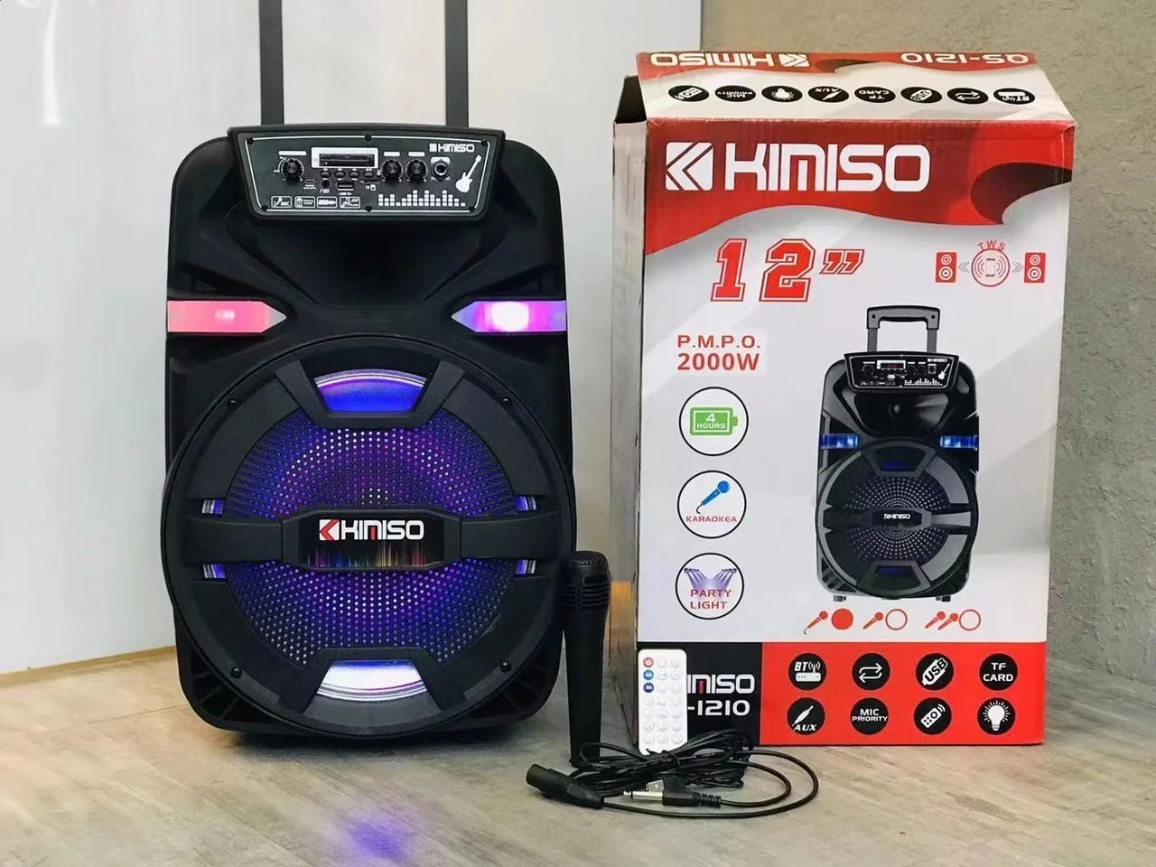 KIMISO QS1210 Qs 1210 Wireless Tooth Speaker 12 Inch Portable Trolley Speaker DJ System Subwoofer Sound Box With LED Light