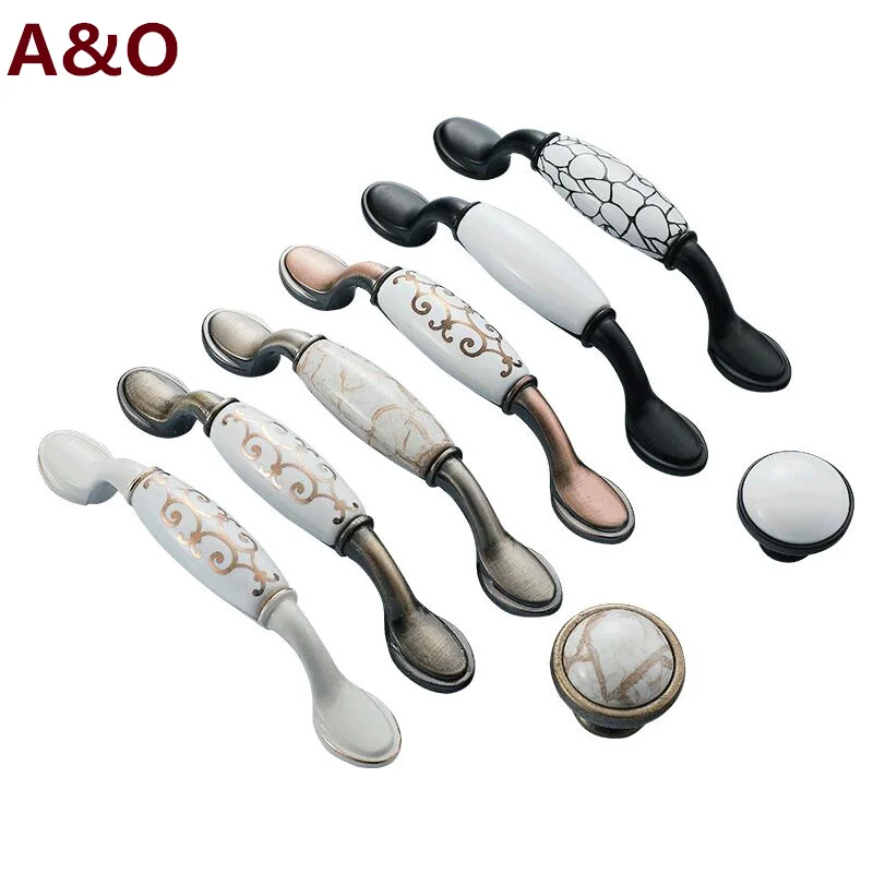 Handles Drawer Cabinet Furniture Kitchen Handles for Cabinet Knob Door Drawer Furniture Kitchen Knob Ceramics Modern Black White