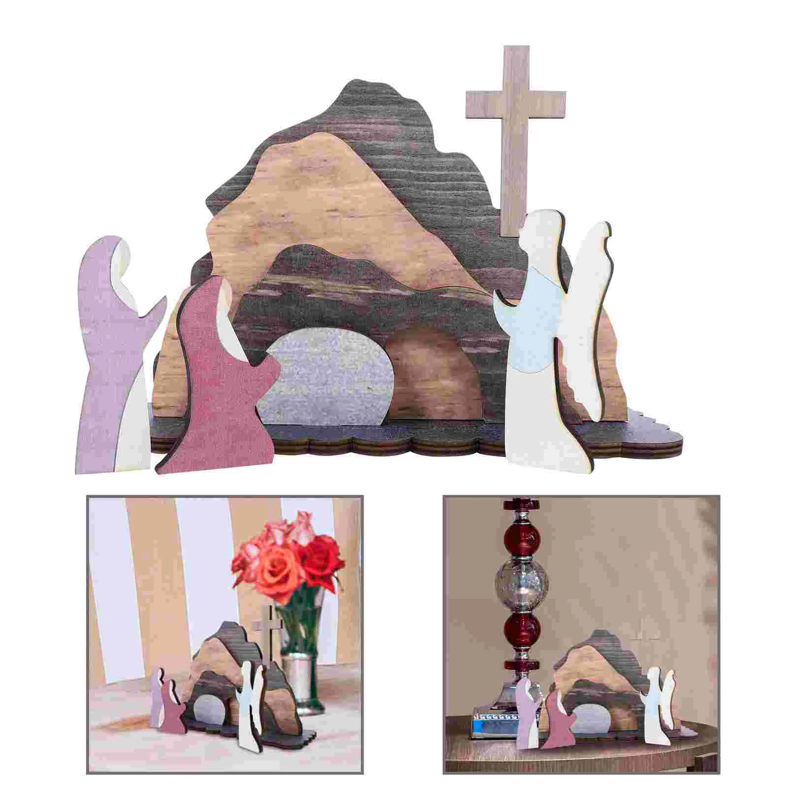 

Easter Decorations Tabletop Adorn Household Adornment Festival Jesus Scene Wooden Handicraft Layout Ornament Christmas Dining