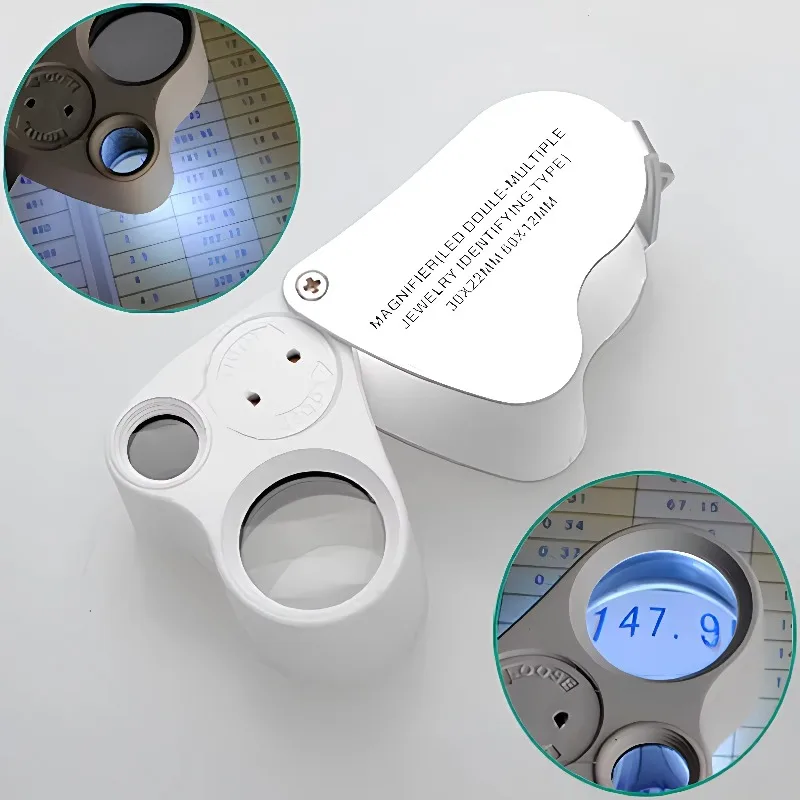 5pCS 30X‑60X LED FoldableDual‑Lens Magnifier Loupe For Gemstone Coin Stamp Jewelry Collecting Observation Inspection Spare Parts