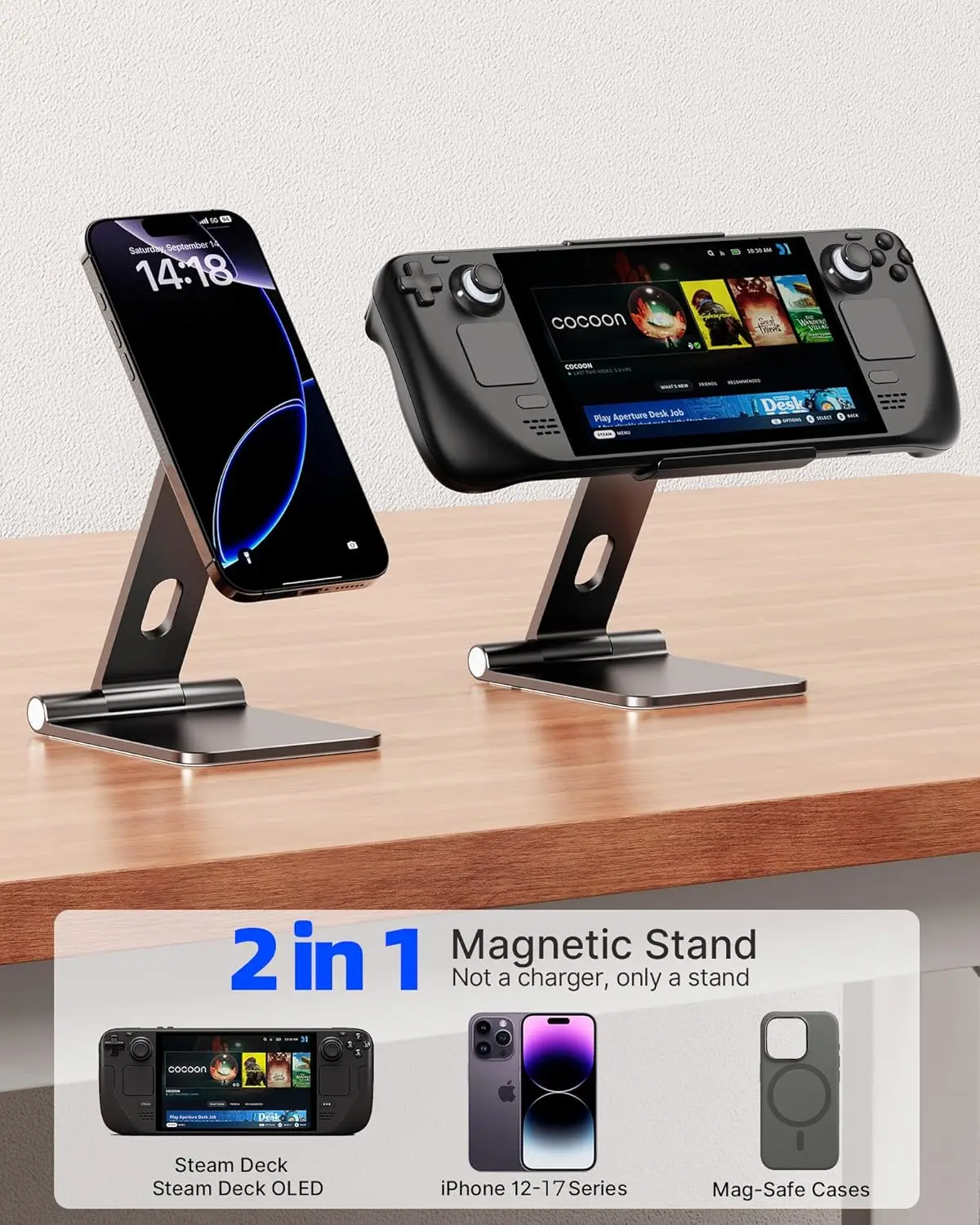 

Foldable Magnetic Stand Compatible with Steam Deck, Portable Phone Stand Holder, Aluminum Alloy Phone Stand for Steam Deck/OLED