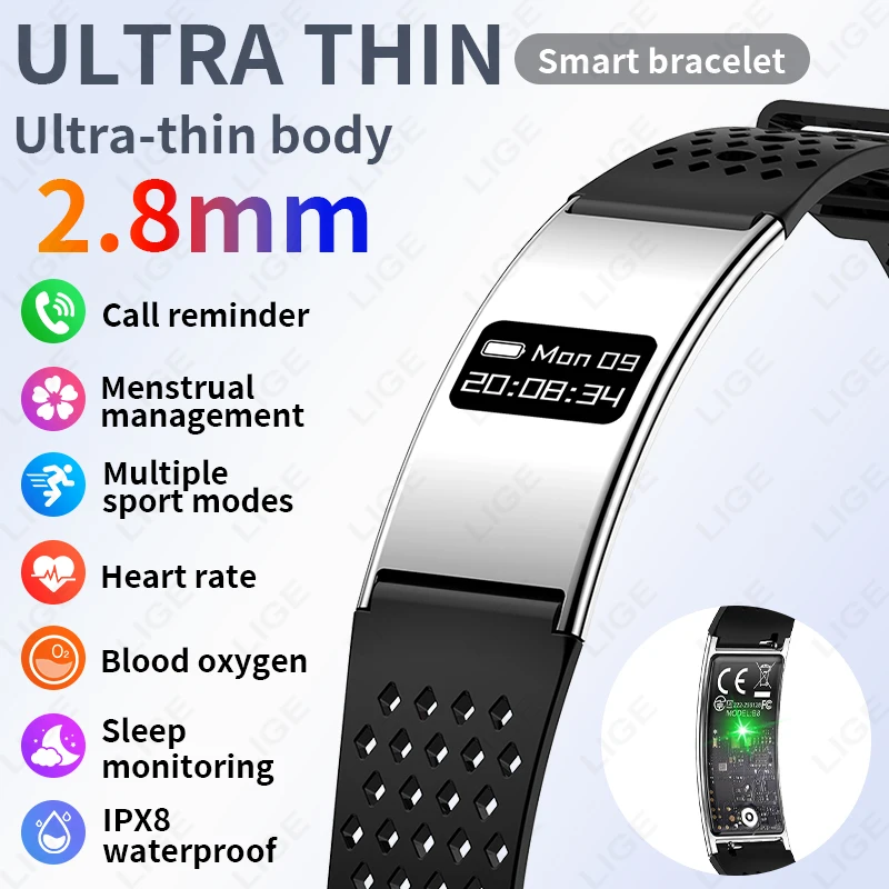 Choice LIGE Luxury Smart Bracelet Fitness Tracker Ultra-thin Heart Rate Monitoring Call Reminder Couple Wristband Sports Watches