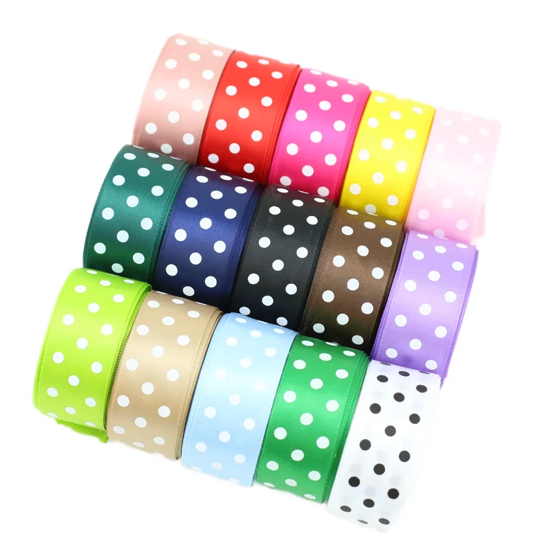 5 Meter/Lot 25mm Gepunktete Bedruckte Satinbänder DIY Bastelmaterial Handgemachtes Material für Party-Geschenkboxen Dekorationsband