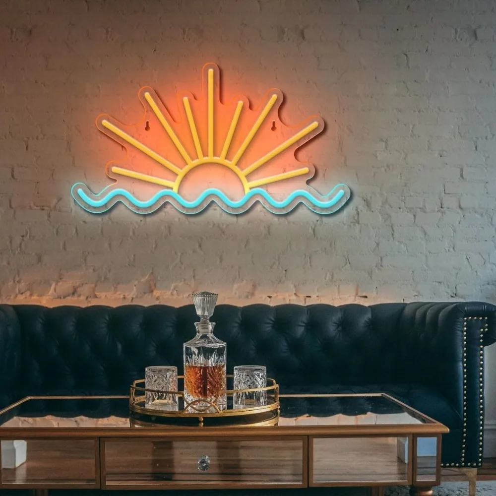 Sunrise/Sunset&Wave Neon Sign, LED Neon Lights for Man Cave/Wedding/Rooms/Parties/Bar Decor, Neon Signs for Wall/Window Ornament