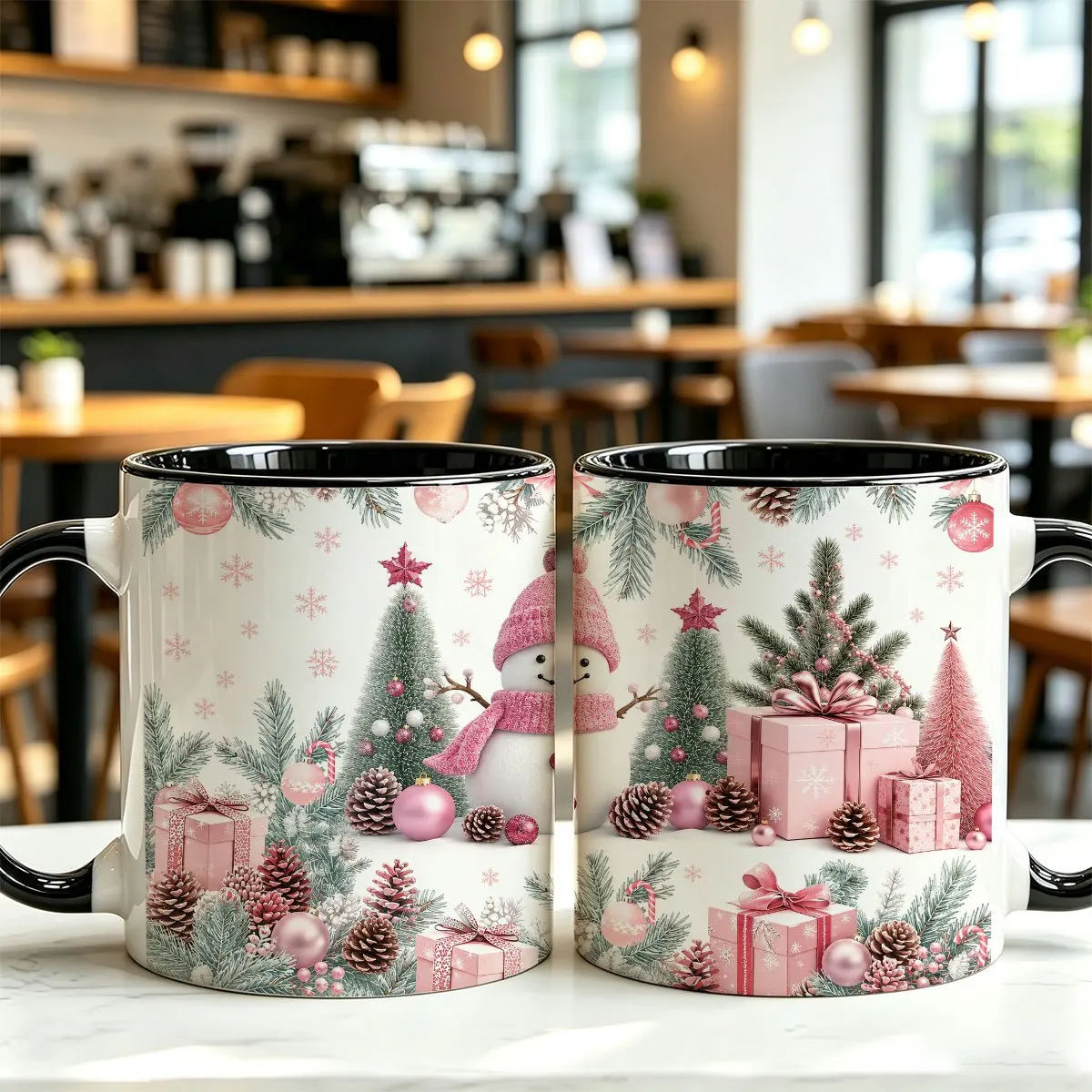 1pc 11oz Multicolor Mug Winter Snowman Pink Christmas Tree Gift Box Pattern Daily Use Ideal Gift for Family Friends Colleagues During Holiday Season