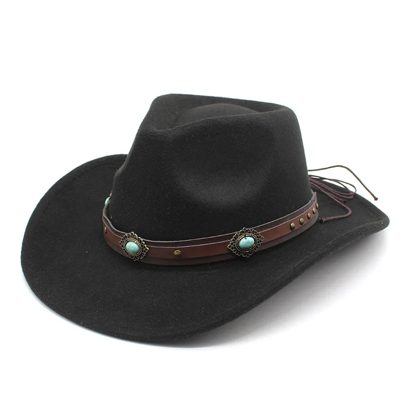 

Western Denim Autumn And Winter New Retro Rolled Brim Woolen Fedora Hat Cross-border Felt Men's And Women's Grassland Hat