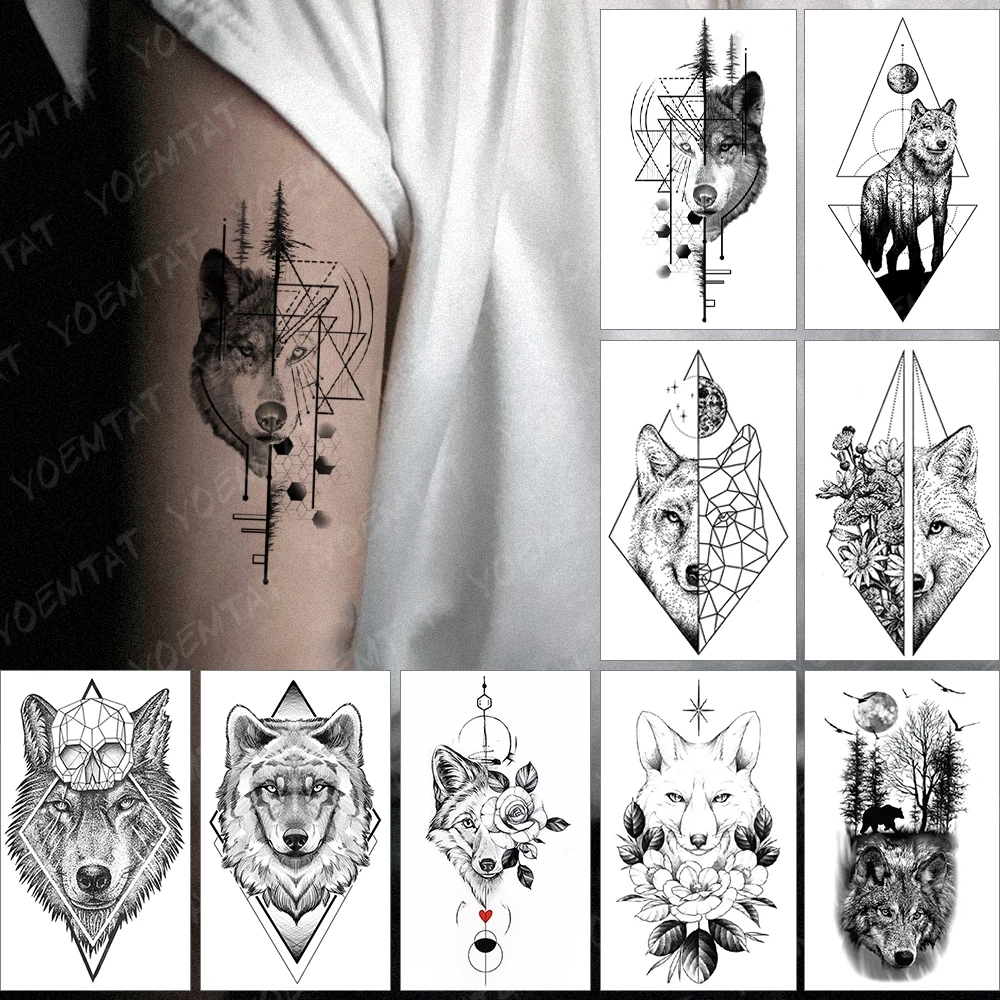 

Children's Wolf Wise Tiger Flower Leaf Waterproof Temporary Tattoo Sticker Face Arm Art For Kids Women Men Fake Tattoos Mini