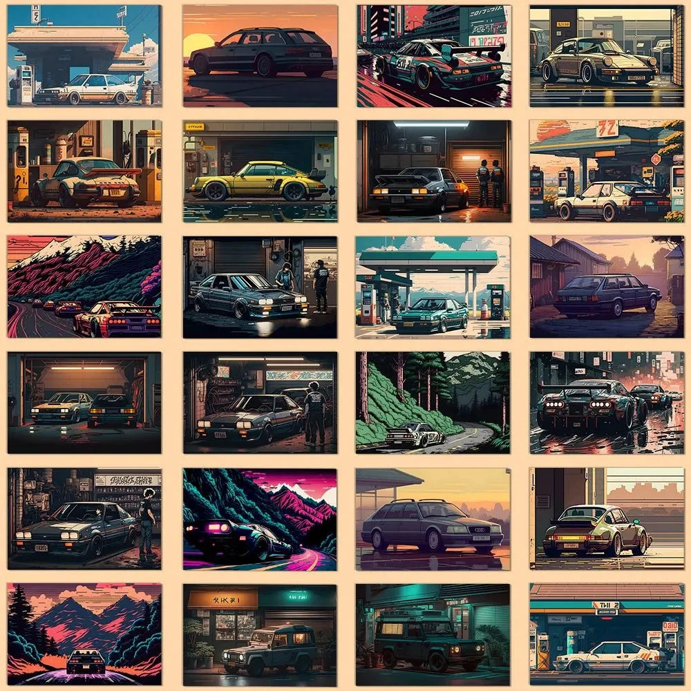 10/30/54pcs Cool Vintage JDM Posters Stickers Pixels Style Car Anime Sticker Laptop Skateboard Motorcycle Waterproof Kids Decal