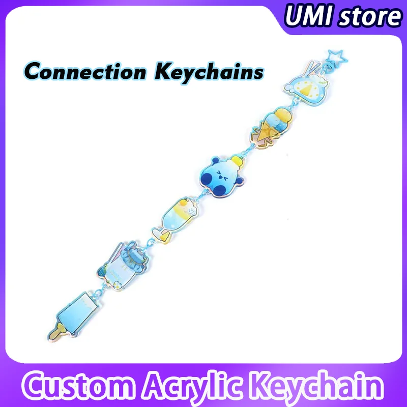 Custom Connection Keychain Acrylic Charms Photo Customized Anime Charms Hologram Clear Personalized Design Keychains Gift